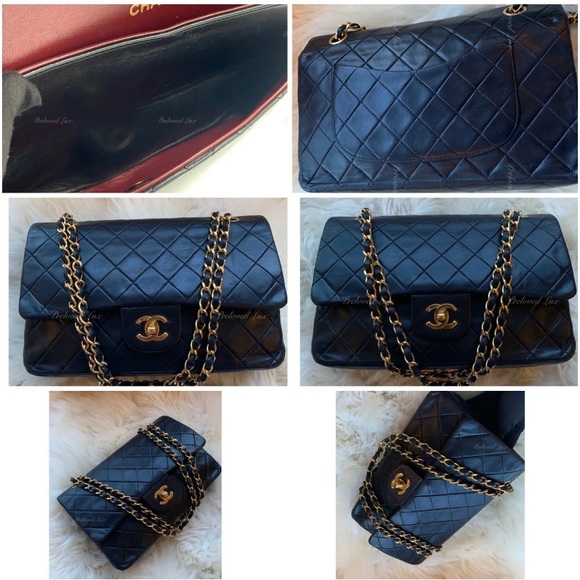 Authentic CHANEL Lambskin Double Chain Double Medium Flap Bag black/gold - Picture 10 of 13